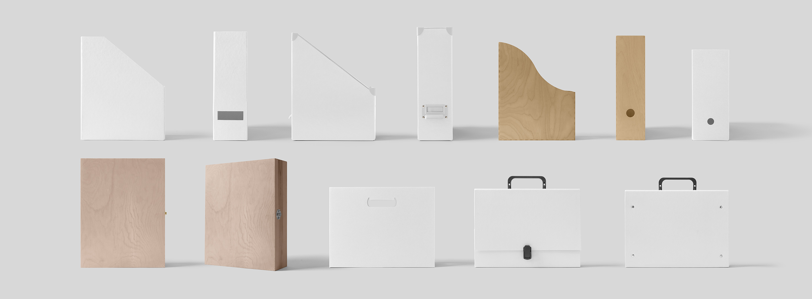 Front view of boxes, cases and folders from Front View Mockups.