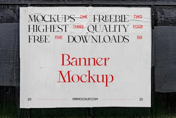 Dirty advertising paper large format banner mockup on the wall.