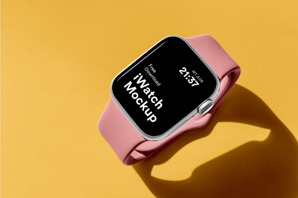 iWatch mockup laying on the floor seen from above.