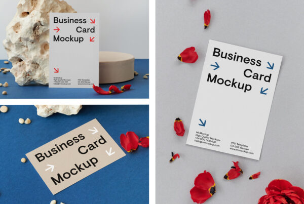 The card's mockup is placed on the blue table, seen from the front, up and in perspective.