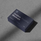 Outdoor branding mockups scene with business cards on the gray floor.