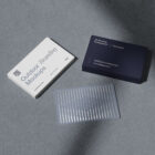 Theree business cards with typography and op-art project from outdoor branding mockups.