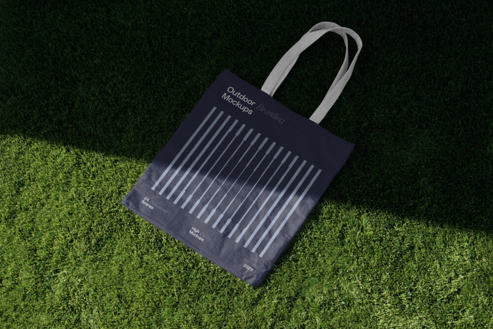 Canvas bag on the grass from outdoor branding porject.