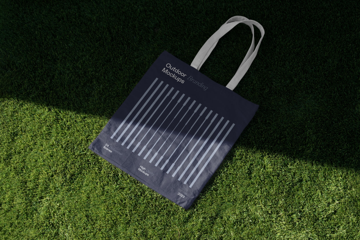 Canvas bag on the grass from outdoor branding porject.