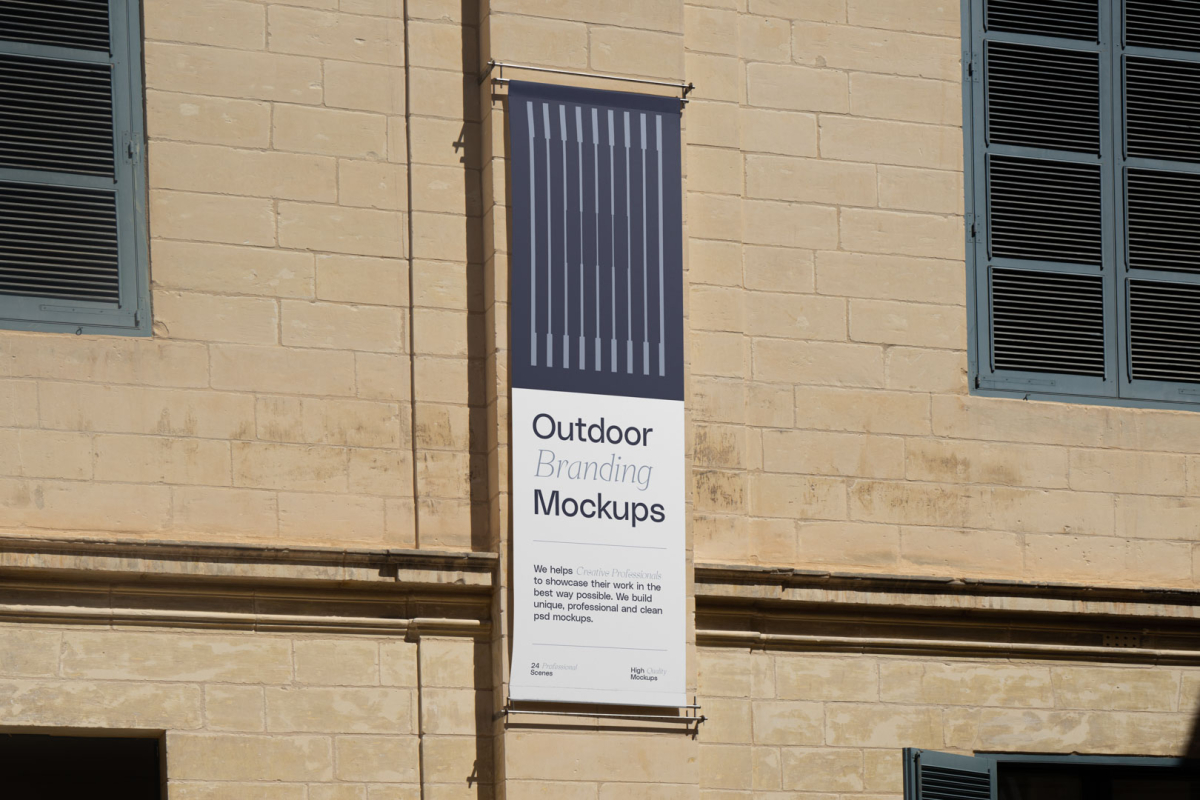 Banner on the old building from outdoor branding mockups.