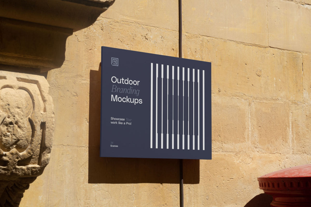 Board on the wall from outdoor branding mockups.