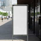 Stand with metal frame on the street from outdoor branding mockups.