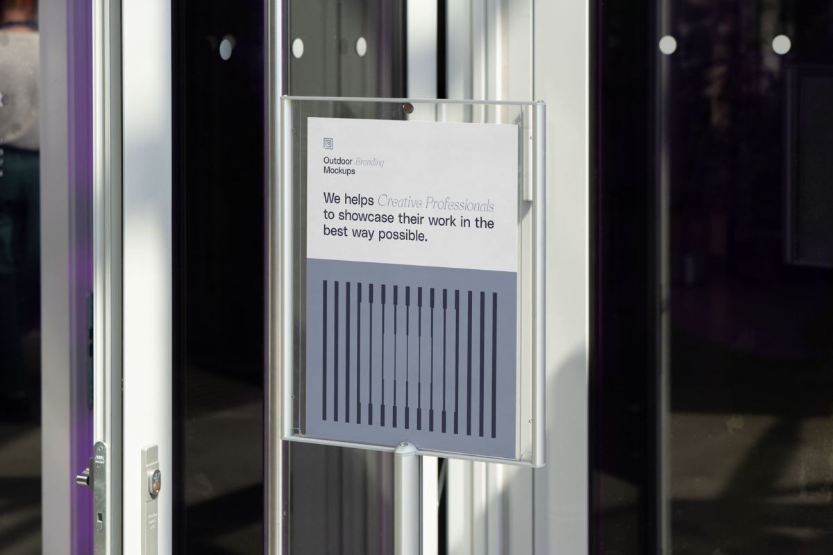 Transparent stand with a card inside from outdoor branding mockups.