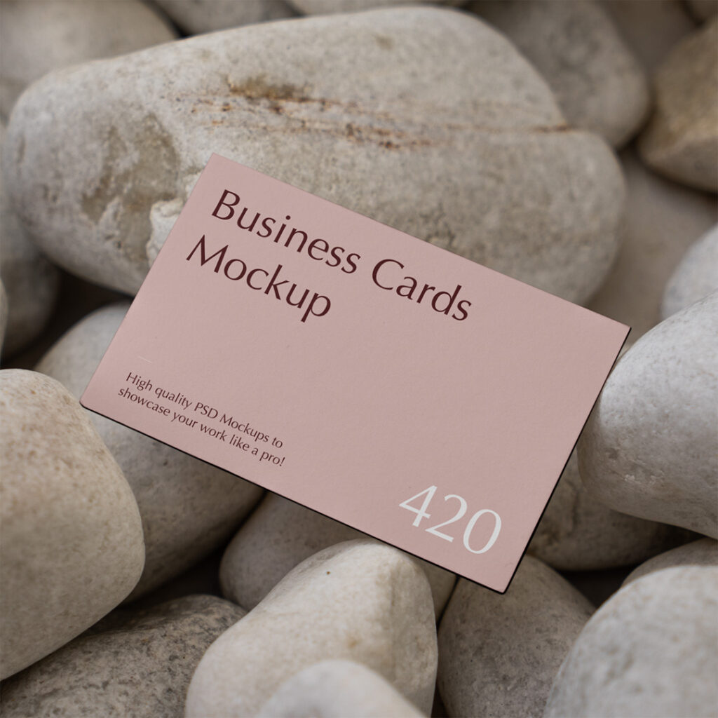 Free Business Card Mockup among stones background.