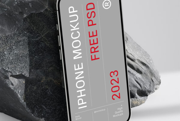iPhone Mockup based on rock against gray background color.