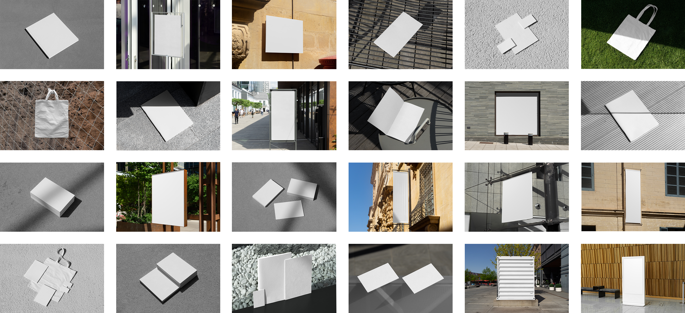Twenty four outdoor branding mockups scenes compilation.
