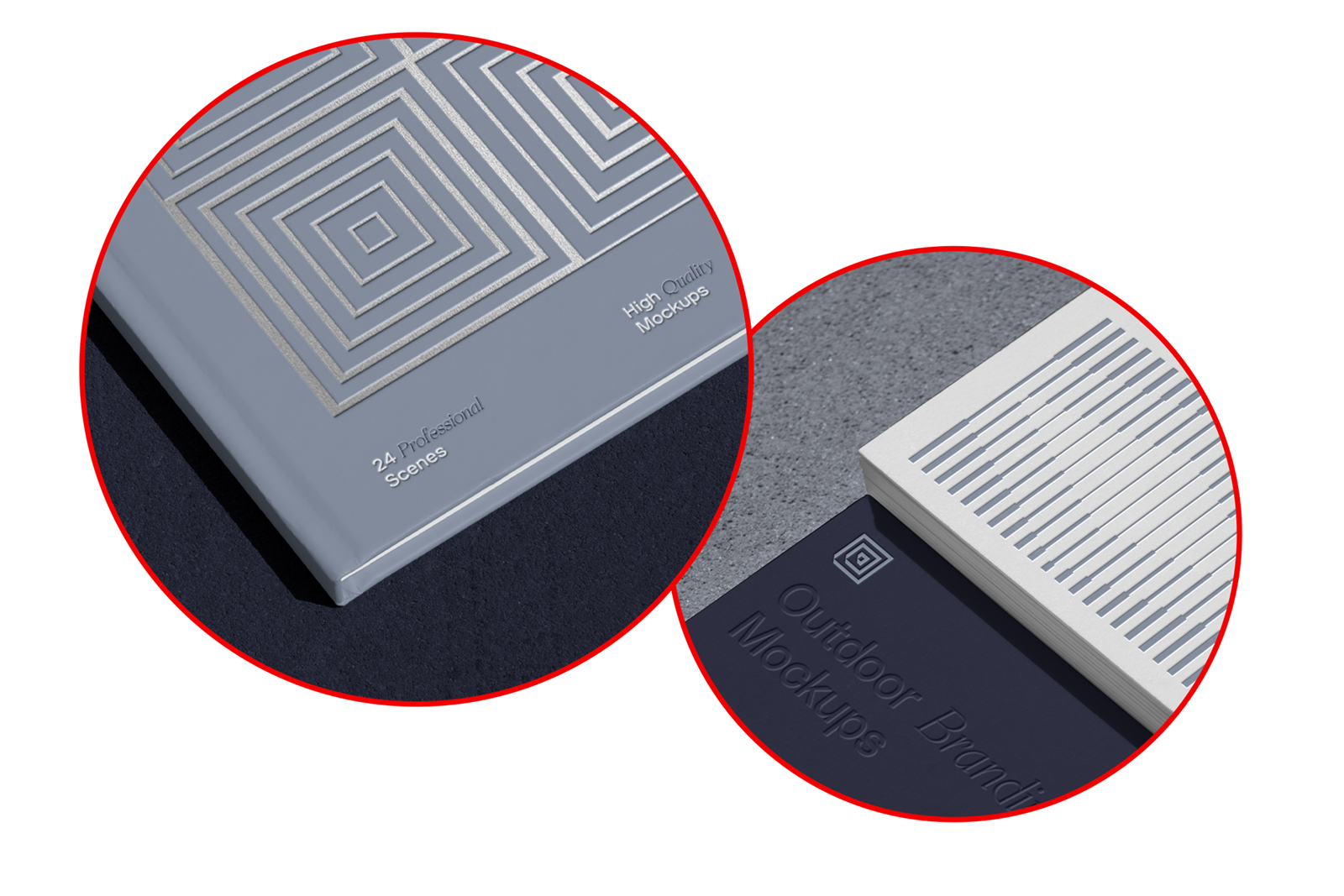 Deboss, Emboss and foil features from outdoor branding mockups.