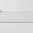 Seen from the above, composition of five flat white Pencils Branding Mockups laying on the white floor in the studio.