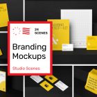 Branding Mockups Kit Thumbnail composition with different scenes presenting mr.mockup new product.