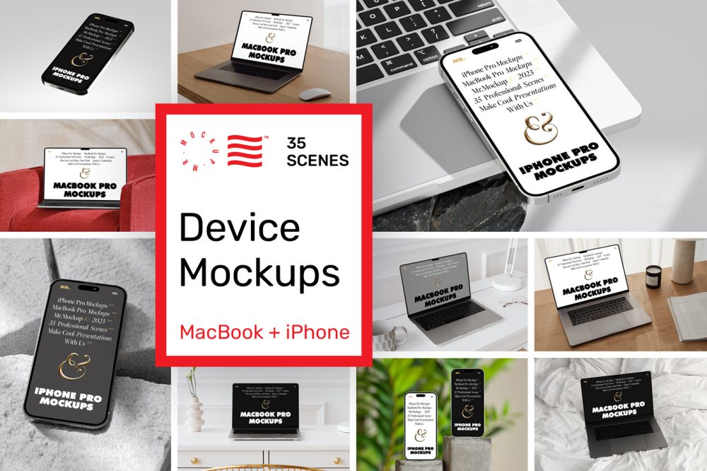 Device Mockups Thumbnail composition with different elements presenting new product.