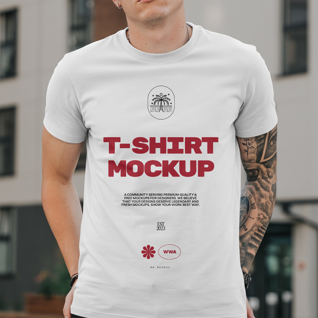 Free Man T-Shirt With Tattoo Mockup — Mr.Mockup