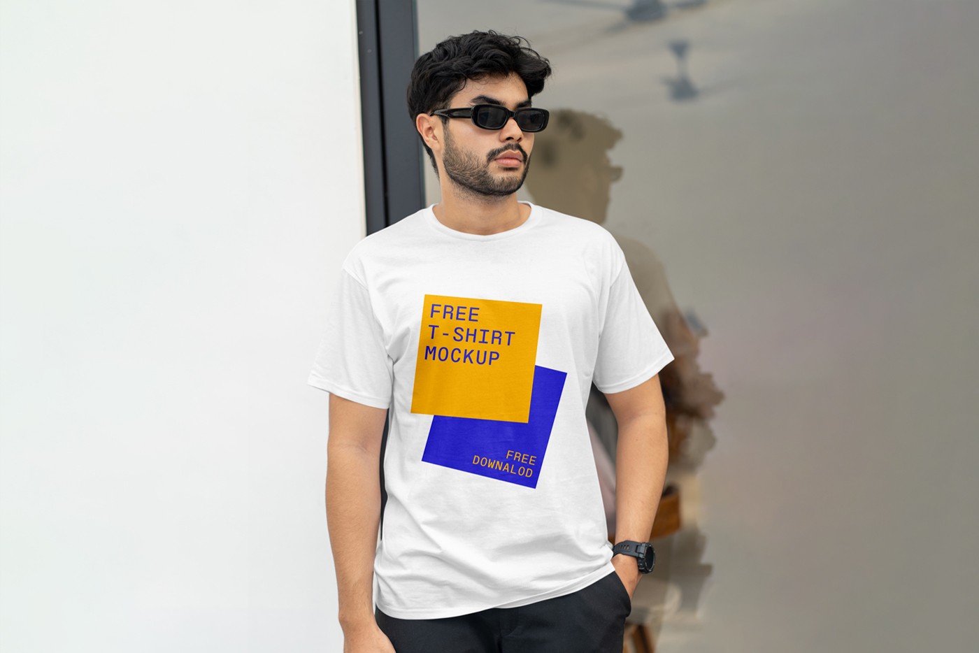 Free T-Shirt on Men Mockup — Mr.Mockup