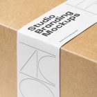 Big zoom on craft color Box Branding Mockup to white label with deep black typography.