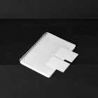 Blank Notebook and Blank Business Cards Branding Mockups Kit seen from above and located on the black wooden stairs are arranged in composition.