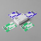 Seen from the above, Business Cards Mockup composition arranged around each other laying on the gray floor.
