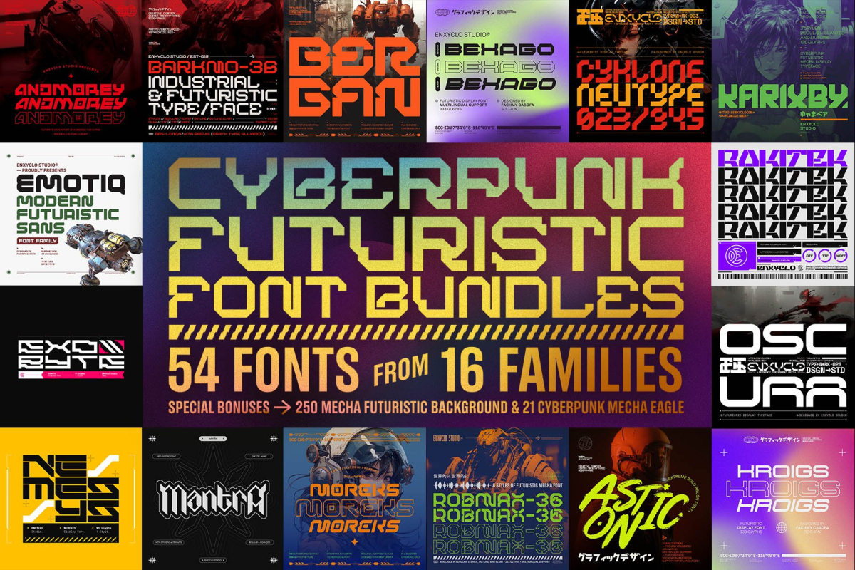 Cyberpunk Futuristic Font Bundle