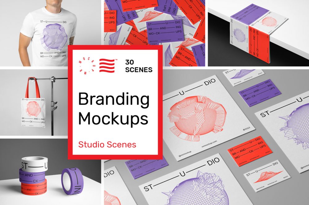 Studio Branding Mockups Thumbnail composition with different scenes presenting new product.