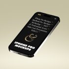 Front view, levitating iPhone 14 Pro Mockup with black design against a bright gold background.