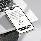 Seen from above, iPhone 14 Pro Mockup with white design laying on the MacBook standing on the big rock against a bright gray background.