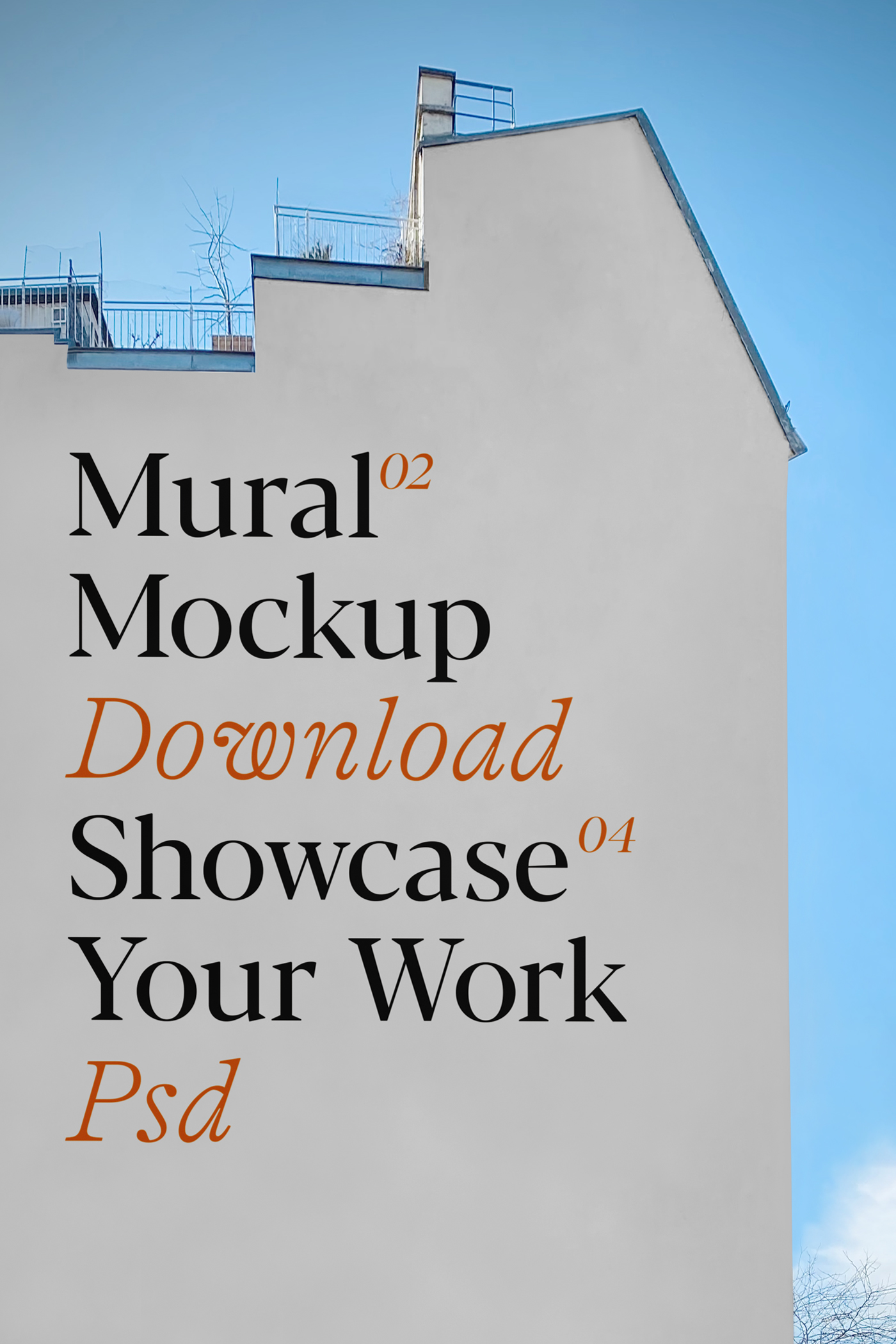Front view, street mural mockup with a visible sky behind.