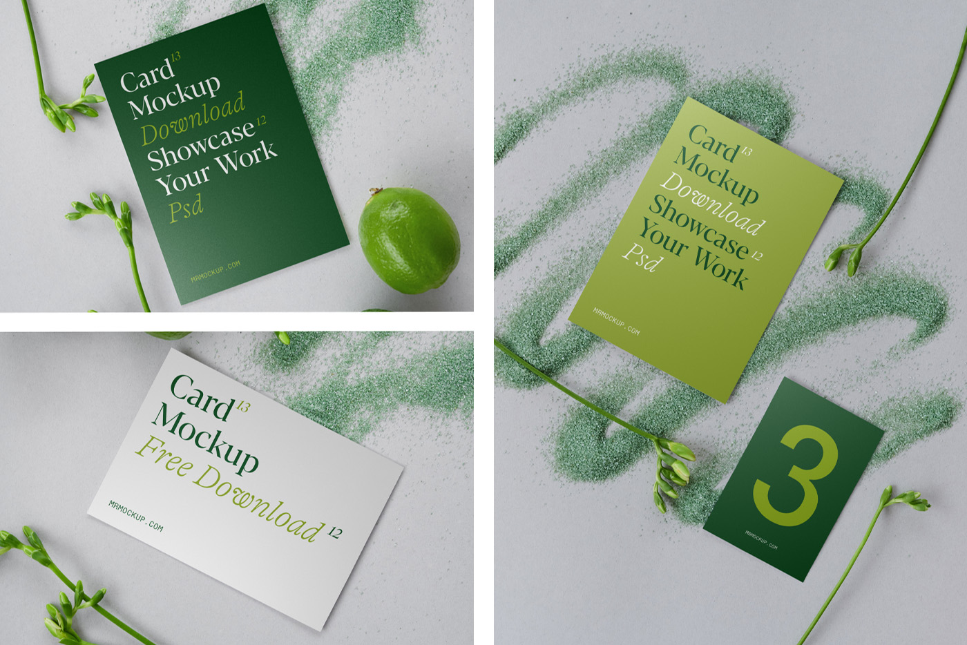 Front view, three Card Mockups Set.