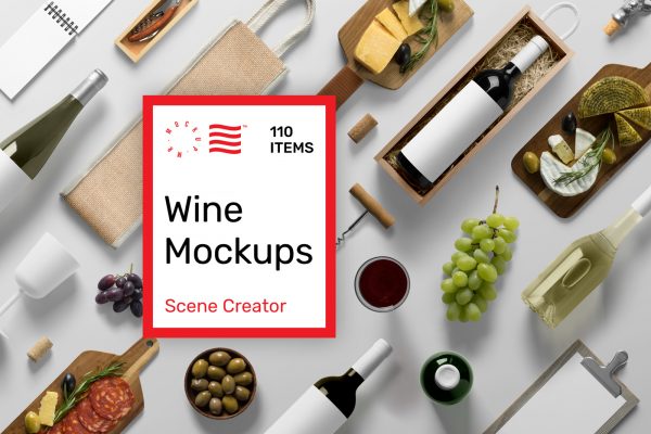 Wine Mockups Thumbnail composition with different elements presenting new product.