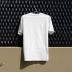 Front view, White T-Shirt Mockup hanging on a white hanger attached to a black fence.