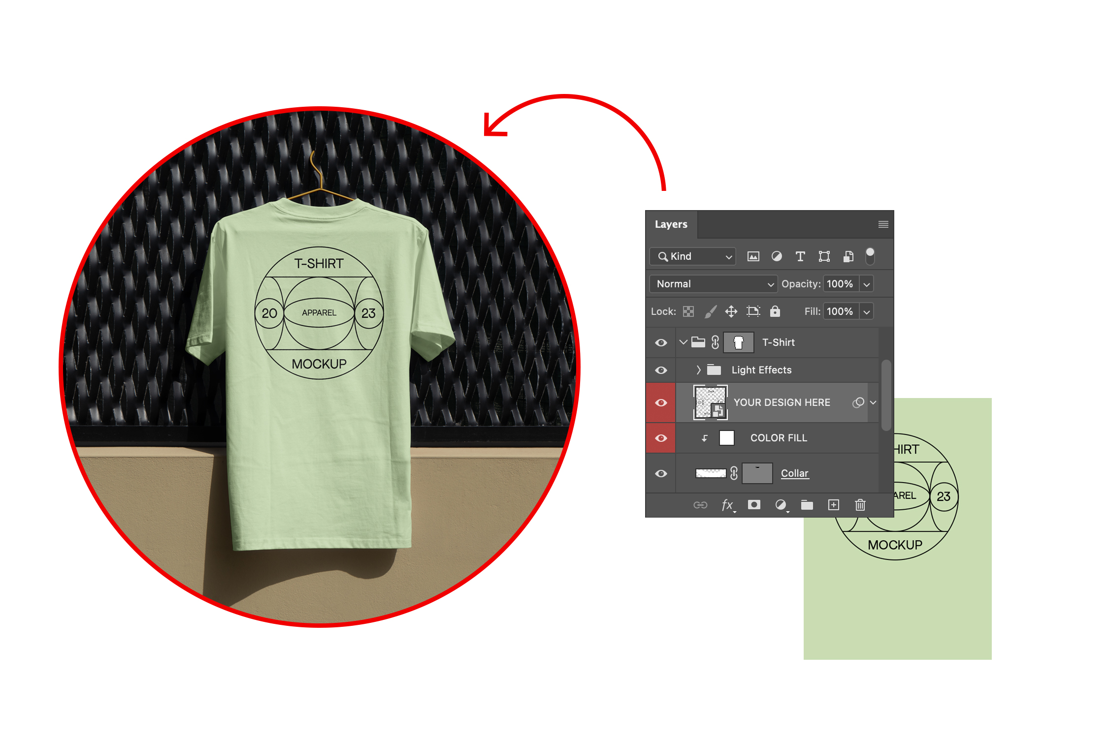 Feature from Outdoor Apparel Mockups presenting how easy is to use our mockups.