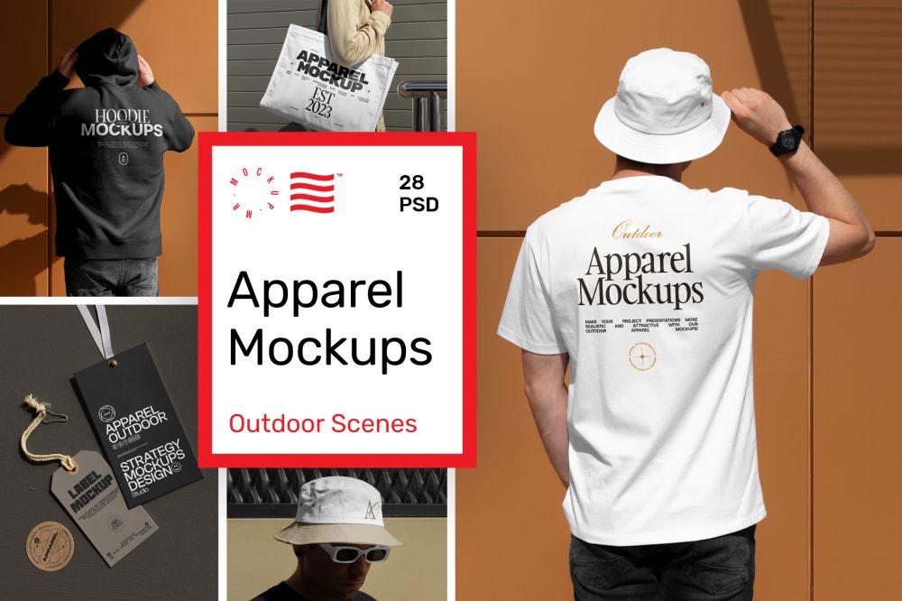 Outdoor Apparel Mockups Thumbnail composition with different elements presenting new product.