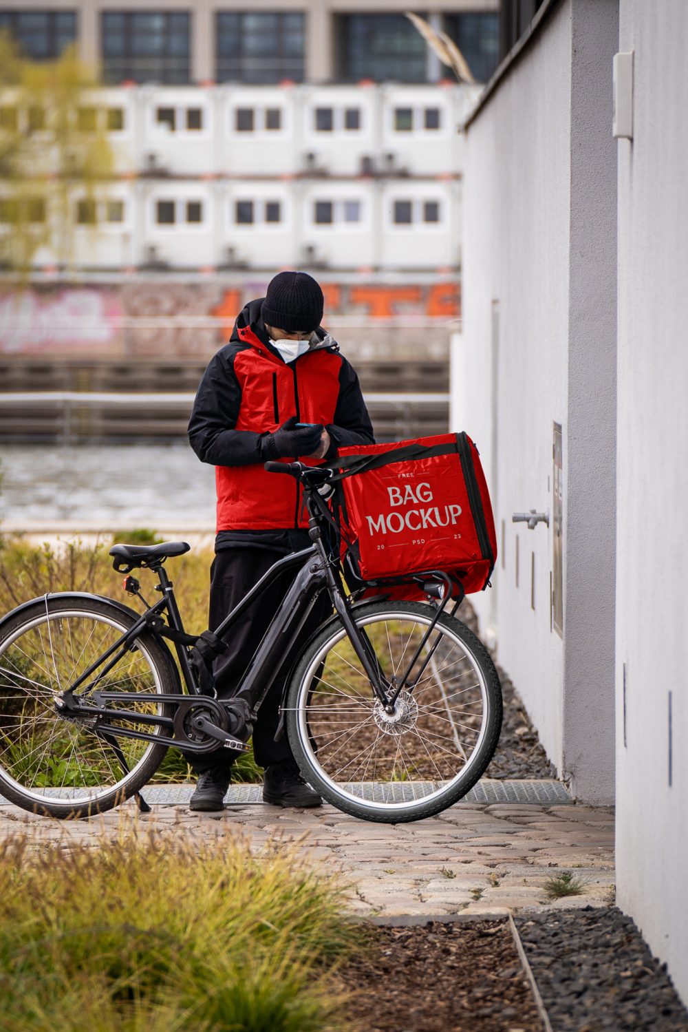 Free Food Delivery Man Mockup — Mr.Mockup