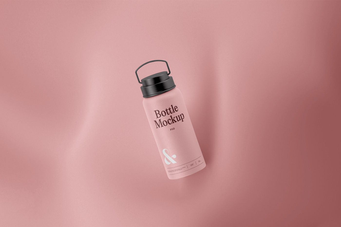 Front view, pink bottle mockup levitating over pink background.