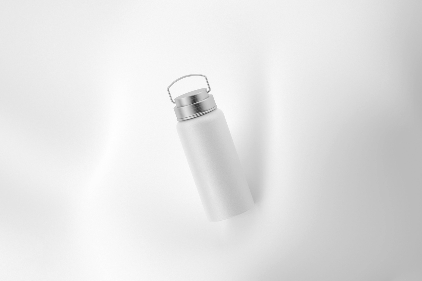 Front view, white bottle mockup levitating over white background.