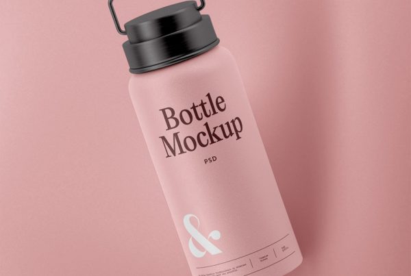 Front view, pink bottle mockup levitating over pink background.