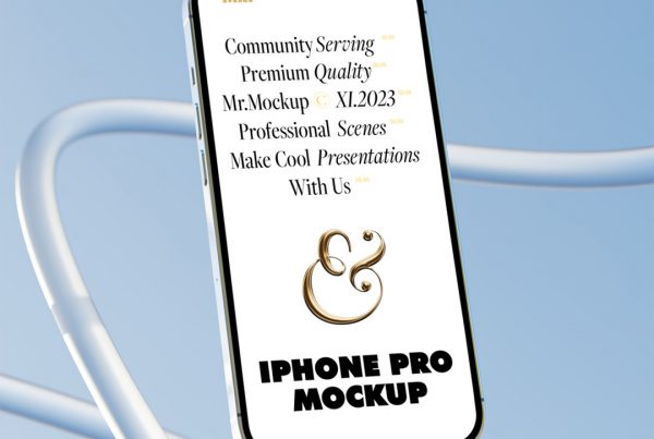 iPhone Pro Mockup attached to the metal stand with a visible sky behind.