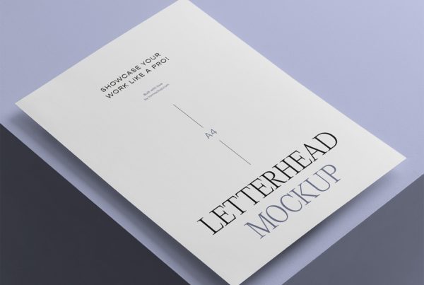 A4 letterhead mockup laying on the purple box.