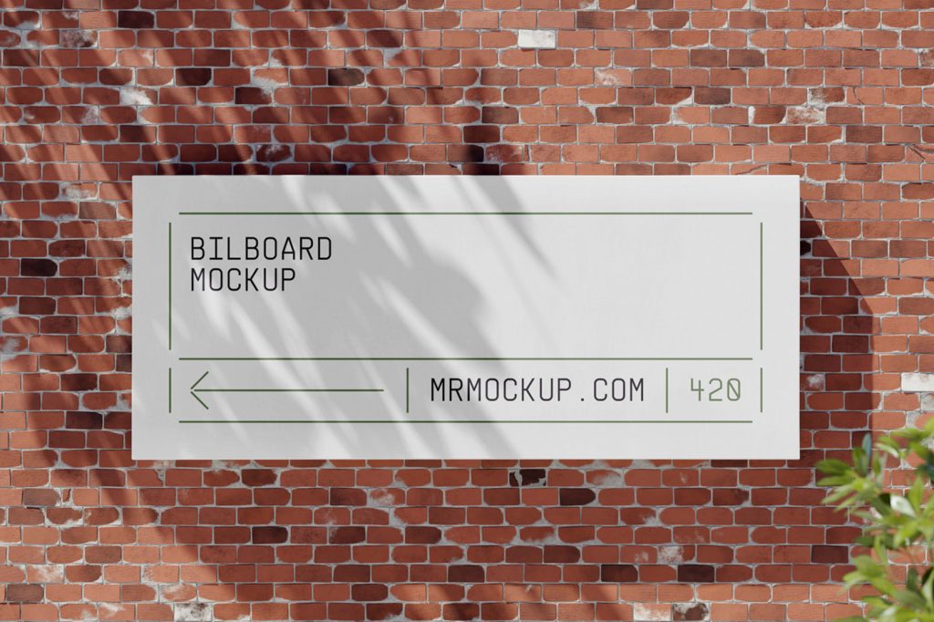Front view, billboard mockup attached to the brick wall.