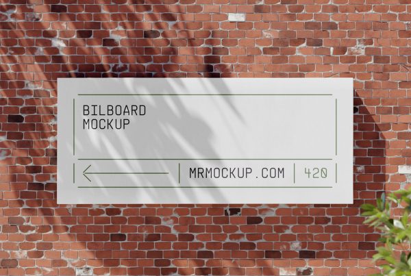 Front view, billboard mockup attached to the brick wall.