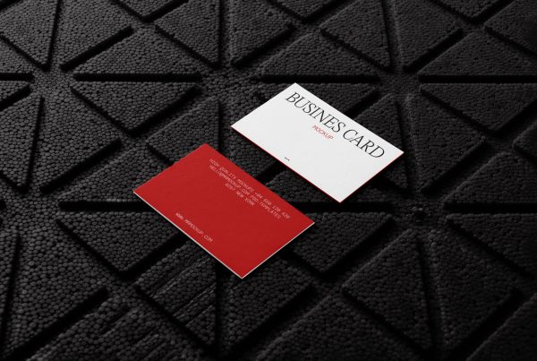 View from above, business card mockup laying on the black styrofoam.