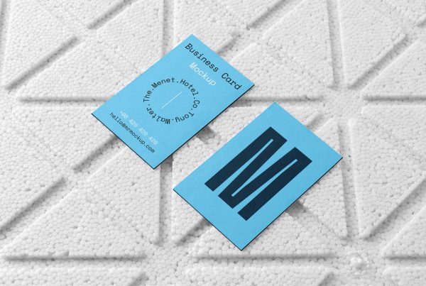 View from above, business card mockup laying on the styrofoam.