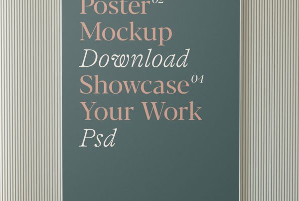 Front view, interior poster mockup hanging on the wooden wall.