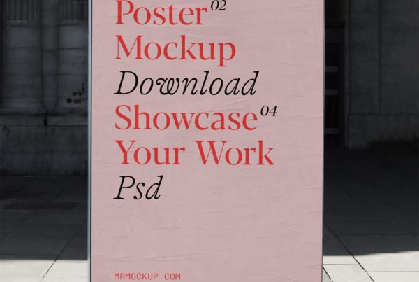 Front view, poster mockup in front of the big building.