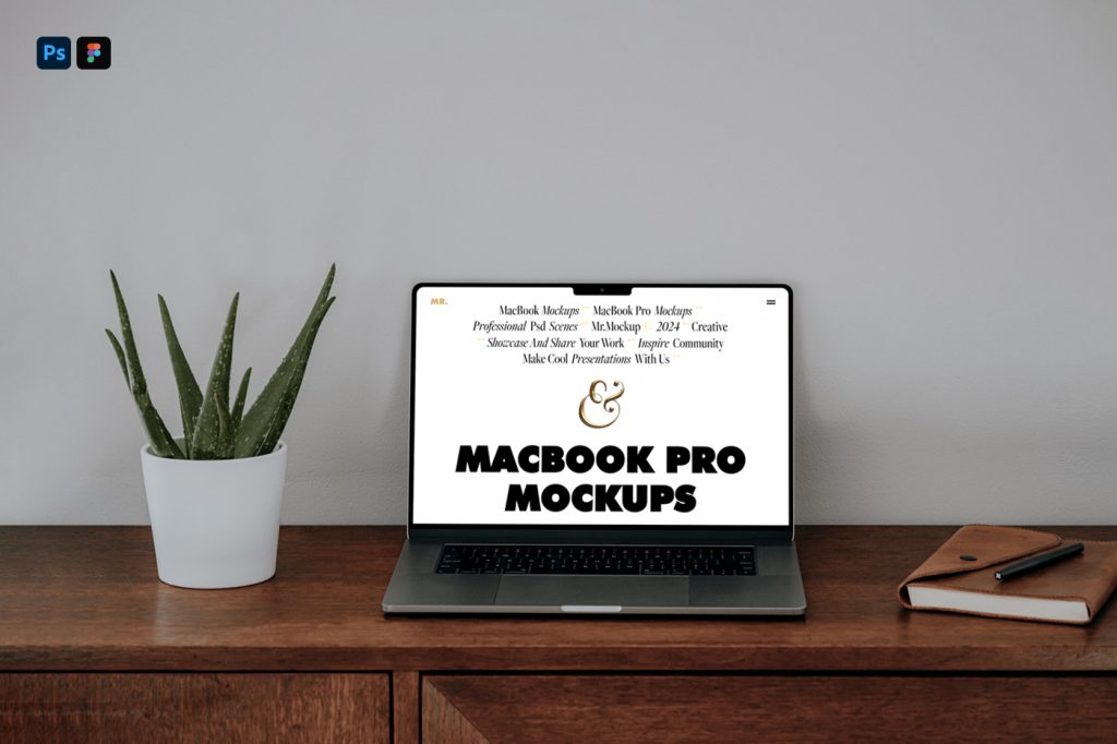 Free MacBook Pro on Desk Mockup — Mr.Mockup