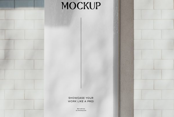 Front view, signage wall mockup built in a white brick building.