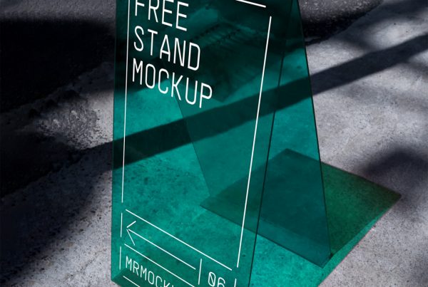 Transparent stand mockup standing on the concrete street.