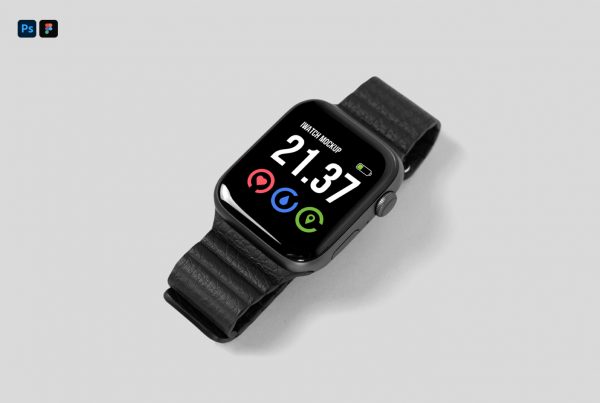 Apple Watch Mockup laying on the gray floor.
